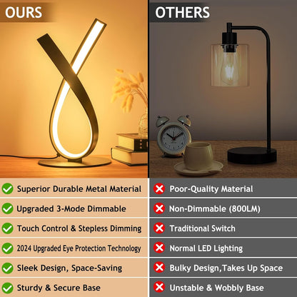 Black Spiral LED Table Lamp, Stepless Dimmable Bedside Lamp7