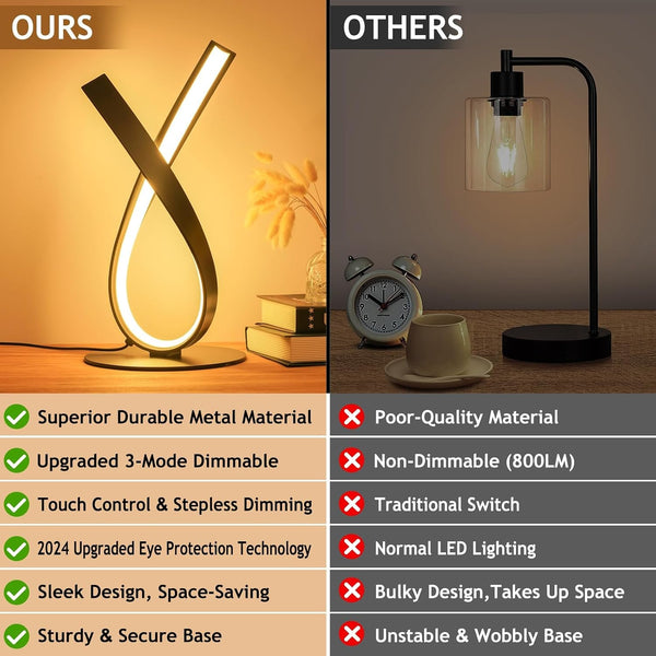 Black Spiral LED Table Lamp, Stepless Dimmable Bedside Lamp7