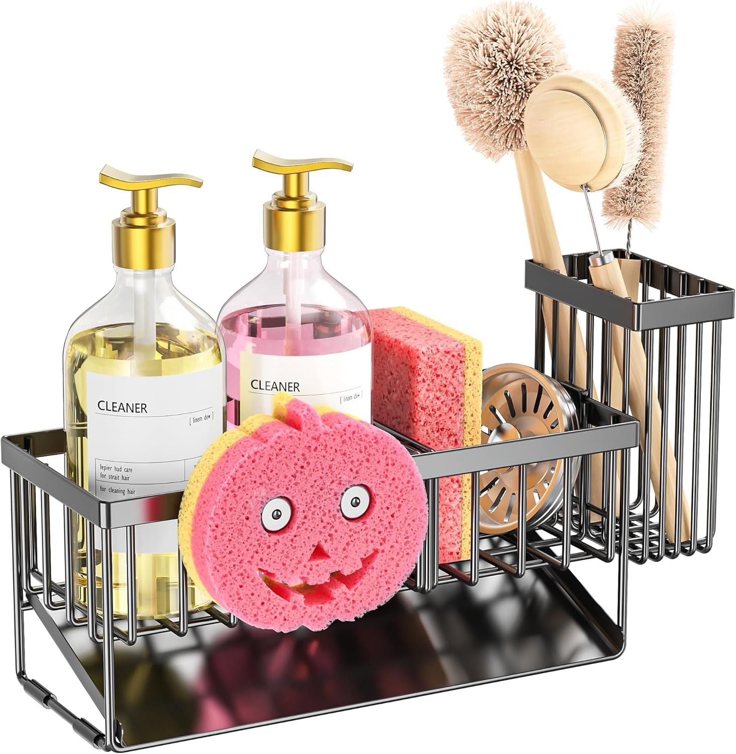 sponge-holder-for-kitchen-sink-smiley-face-sink-caddy-with-removable-brush-holder-self-draining-sponge-caddy-for-sponge-soap-dish-brush-scrubber-kitchen-essentials-and-gadgets