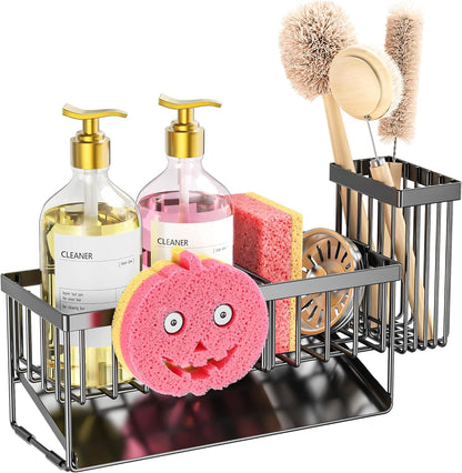 Sponge Holder for Kitchen Sink, Smiley Face Sink Caddy with Removable Brush Holder,Self-Draining Sponge Caddy for Sponge,Soap,Dish Brush,Scrubber,Kitchen Essentials and Gadgets6