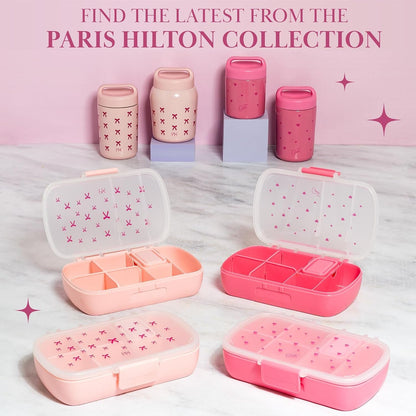 2-Pack Bento Style Snack Boxes, 7-Compartment Lunch Containers with Built-In Phone Stand, Removable Dividers and Dip Containers, Pink Bow Print6