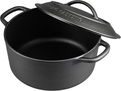 Pre-Seasoned Cast Iron Dutch Oven Pot with Lid Dual Handle, Sourdough Bread Baking Pots, Bread Oven, Camping, Grill, Induction, Electric, round 5 Quart, Black3