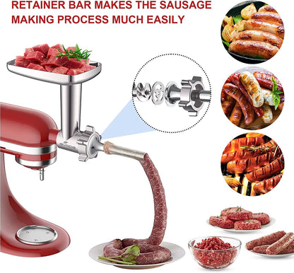 Metal Meat Grinder Attachment for Kitchenaid Stand Mixer,Food Grinder | Meat Grinder for Kitchen Aid Includes 4 Grinding Plates, 3 Sausage Stuffer Tubes, 2 Grinding Blades4