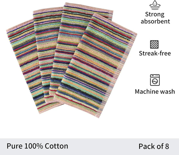 Kitchen Dishcloths for Washing Dishes, Ultra Absorbent Dish Rags, Cotton Cleaning Cloths Pack of 8, 12X12 Inches (Multi-1, 12X12 Inch) | High Absorbent, for Cleaning Drying Wiping, Quick Dry, 100% Cotton Dishcloths, Kitchen Washcloths 12X12 Inches3