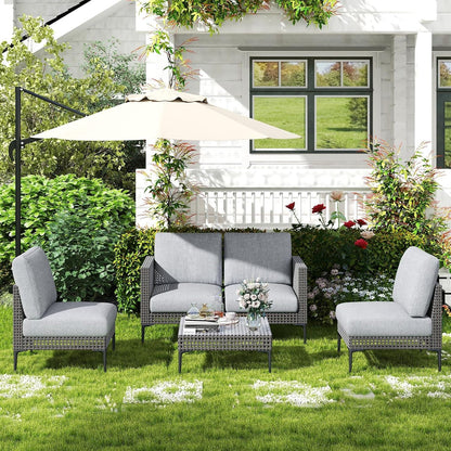 Patio Sofa Funiture Set 4 Seats, 5 Piece Rattan Sectional Sofa with Table2