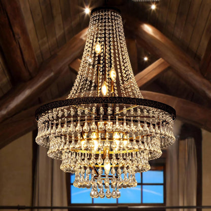 French Empire Crystal Chandeliers, Antique Bronze Chandeliers 10 Lights, Rustic Farmhouse Chandelier High Ceiling Light Fixture for Entryway, Foyer, Dining Room, Staircase (Bronze, 28 Inches)1
