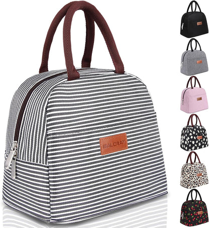 Lunch Bag for Women Men Adult Lunch Box (Black White Stripes), M7