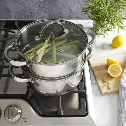 Oster Dutch Oven with Steamer Basket 3-Quart - Sangerfield Stainless Steel, Stovetop Steamer for Vegetables, Rice & Tamales, Dishwasher Safe3