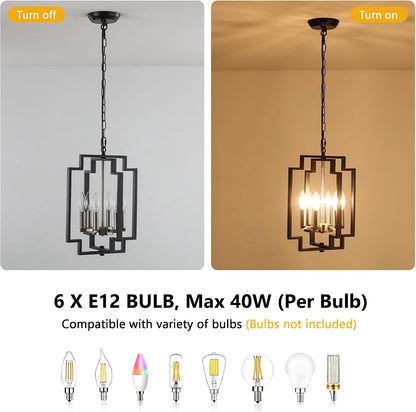 Small Black and Nickel Chandelier- 6 Lights Geometric Pendant Lighting5
