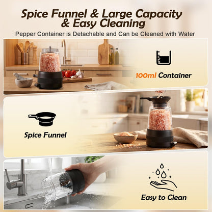 Electric Salt and Pepper Grinder Set, Automatic Refillable Salt and Pepper Shakers 2-Speed Setting with LED Light and 5 Adjustable Coarseness,Practical and Convenient Kitchen Gadgets,All-Black9