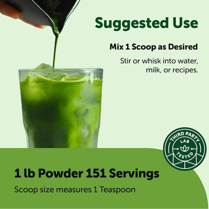 Organic Matcha Green Tea Powder, First Harvest, Culinary Grade from Japan, 100% Pure & Unflavored, Great for Tea, Latte, & Smoothies, Non-Gmo, No Sugar, Eco-Friendly Packaging, 1 Lb4