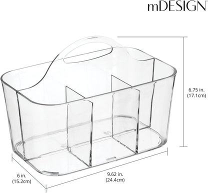 Small Plastic Shower/Bath Storage Organizer Caddy Tote with Handle for Dorm, Shelf, Cabinet - Hold Soap, Shampoo, Conditioner, Combs, Brushes, Lumiere Collection, Clear3