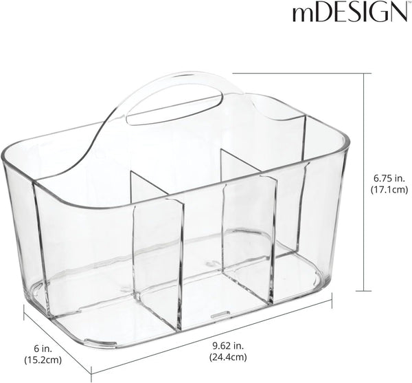 Small Plastic Shower/Bath Storage Organizer Caddy Tote with Handle for Dorm, Shelf, Cabinet - Hold Soap, Shampoo, Conditioner, Combs, Brushes, Lumiere Collection, Clear3