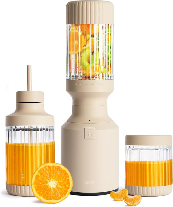 Beast Mini Blender Plus, Countertop Blender, Sand, 600W | Blend Smoothies, Shakes, Dressings, Sauces & Dips, Extra Tritan Vessels, Straw Cap & Straws Included1