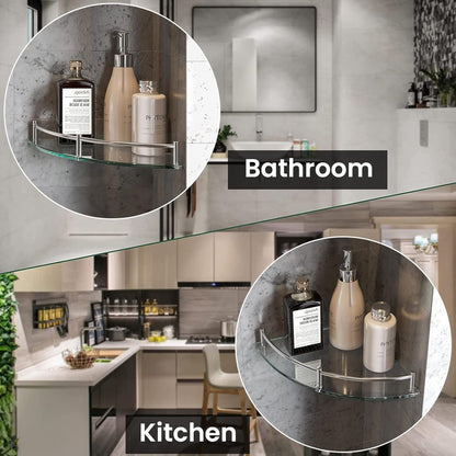 Glass Corner Shelves Tempered Bathroom Eestantes Para Baños with Rail Wall Mounted Drill Hole for Corner Shower Shelf for inside Shower 2 Pack（Sliver）3