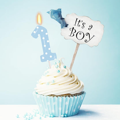 Blue Polka Dot Birthday Number 1 Candle 1St Birthday Decorations Boy3