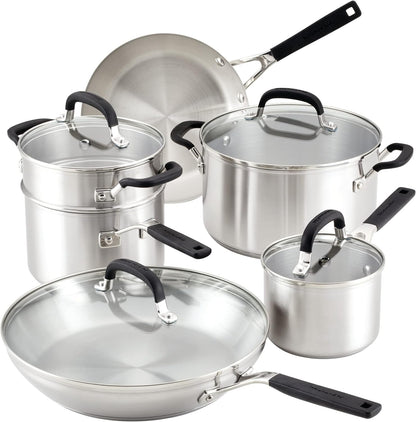 Kitchenaid Stainless Steel Cookware Induction Pots and Pans Set, 10-Piece, Brushed Stainless Steel1