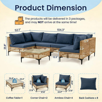7 Piece Outdoor Patio Furniture Set with Coffee Table - Dark Blue3