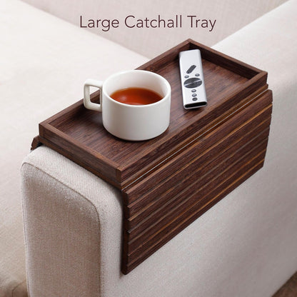 DETOR Couch Arm Tray with Spacious 12.4" X 5.4" Storage Box, Walnut Bamboo Finish, Enhanced Non-Slip Felt Bottom, Sturdy Bamboo Slats, Fits Armrests 6" and Wider8