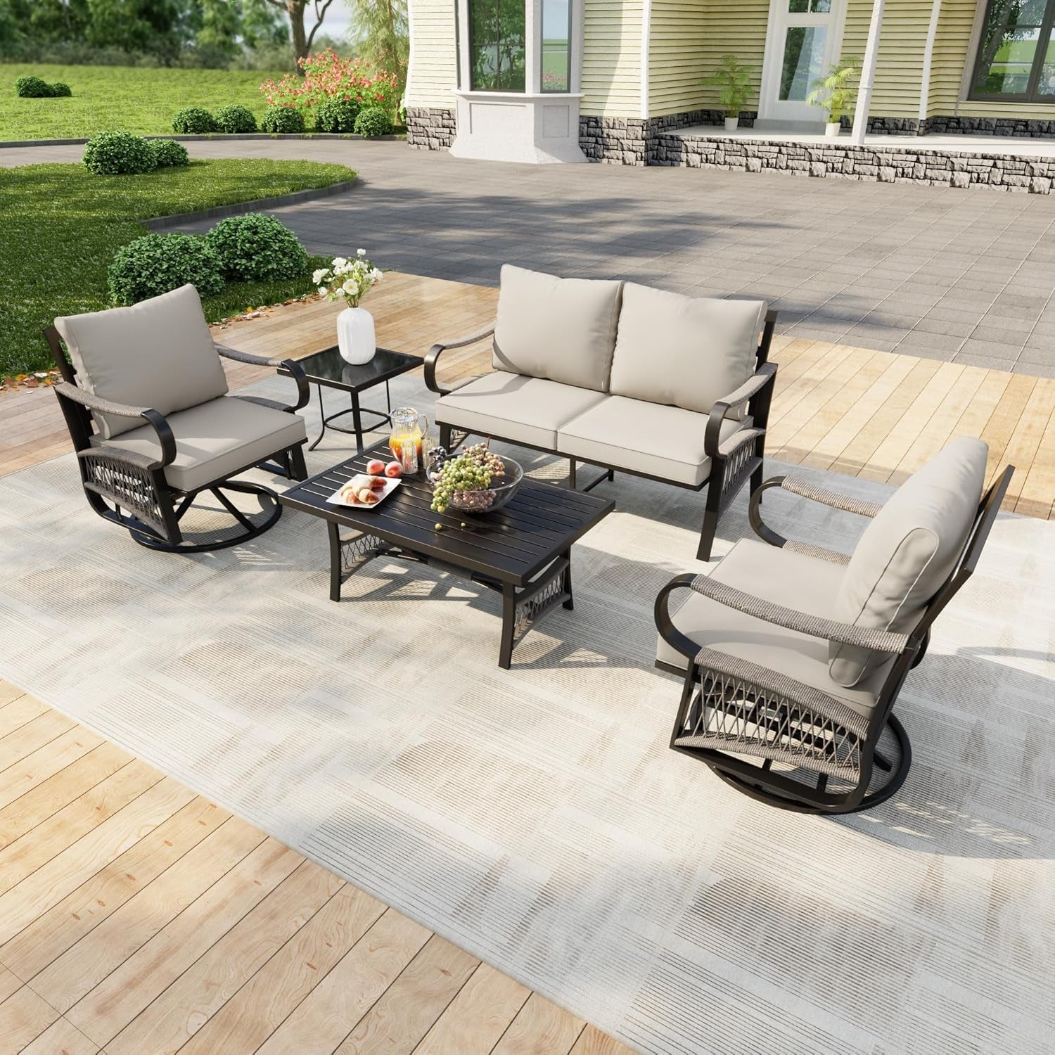 5-pieces-outdoor-conversation-set-rope-patio-furniture-sets-metal-2-swivel-rockers-with-side-table-loveseat-sofa-with-coffee-table-beige-cushions