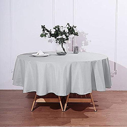 90 Inch Silver round Polyester Tablecloth Fabric Table Cover Linens for Wedding Party Banquet Reception Events Kitchen Dining3