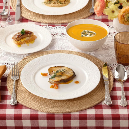24Pcs Vintage Relief White Bone China Set, Service for 83
