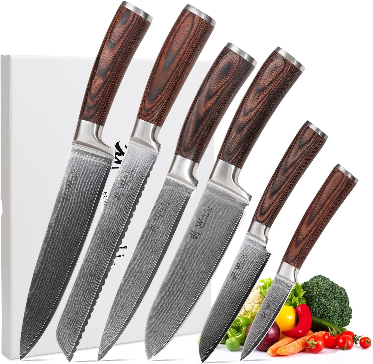 edib-damascus-chef-knife-set-vg10-core-blades-6-pcs-kitchen-knives-six-damascus-chef-knives-with-67-layer-vg10-damascus-steel-for-all-kitchen-needs-pakkawood-handles-and-wooden-gift-box