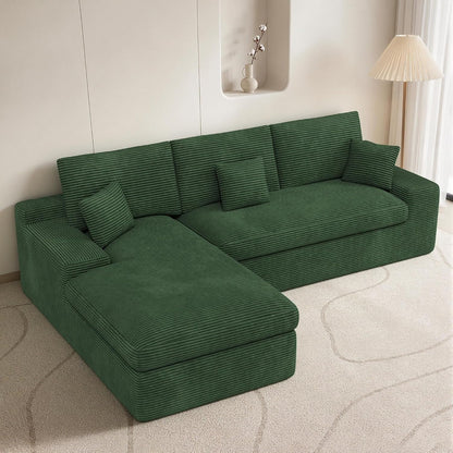111" Modular Sectional Sofa for Living Room, Convertible L-Shape Couch with Ottoman,Cloud Boneless Couch with Layered Cushion,Green Corduroy1