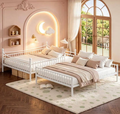 Queen over Queen Bunk Beds, Metal Bunk Bed with Ladder and Guardrail for Kids, Adults, Can Be Split, White3