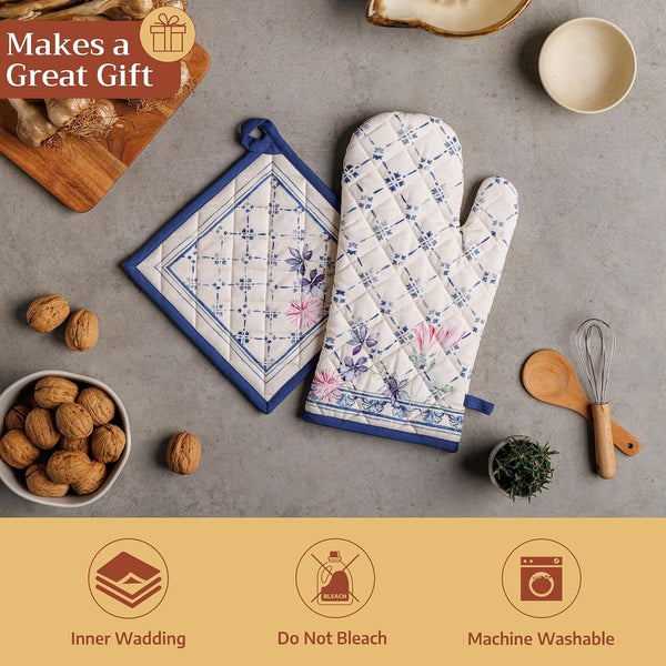 100% Cotton Oven Mitt & Pot Holder Set (7.5"X13" & 8"X8")5