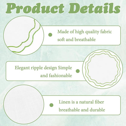 4 Pieces 15''/38 CM Linen Placemats Set, Embroidered Green round Placemats Washable Scalloped Cloth Fabric for Dining Table Decor Place Kitchen Dinner Party3