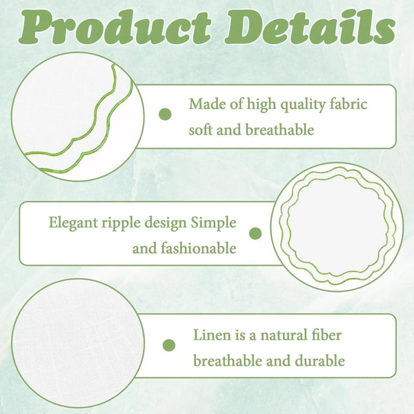 4 Pieces 15''/38 CM Linen Placemats Set, Embroidered Green round Placemats Washable Scalloped Cloth Fabric for Dining Table Decor Place Kitchen Dinner Party3