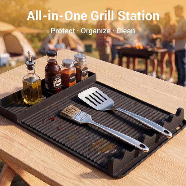 Silicone Grill Mat for Blackstone Griddles & Outdoor Grills - Heat Resistant (450°F) Countertop Protector, Non-Slip Tool Organizer & Grease Catcher, 16X11.5 Inch(Black)6