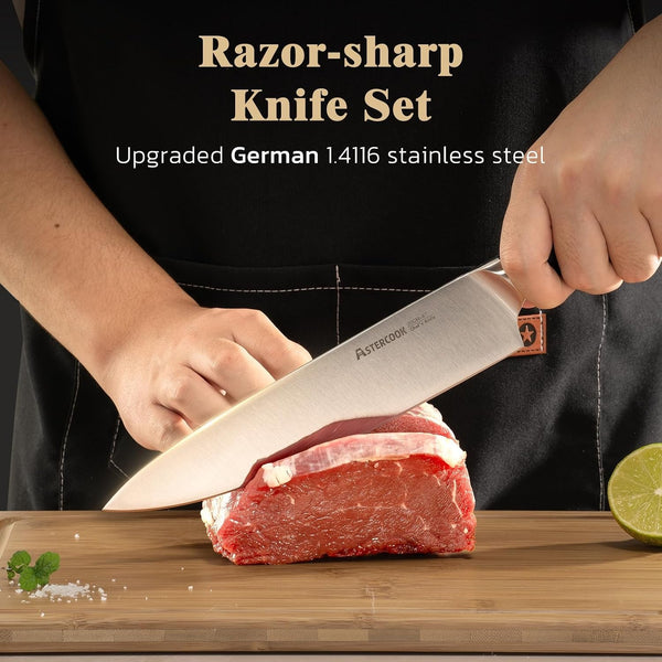 Knife Set, Kitchen Knives Set with Block and Sharpener Full Tang 17 Pcs German Stainless Steel Knives Sharp Blade Dishwasher Safe Premium Knife Set, Black Father Day Gifts for Men5