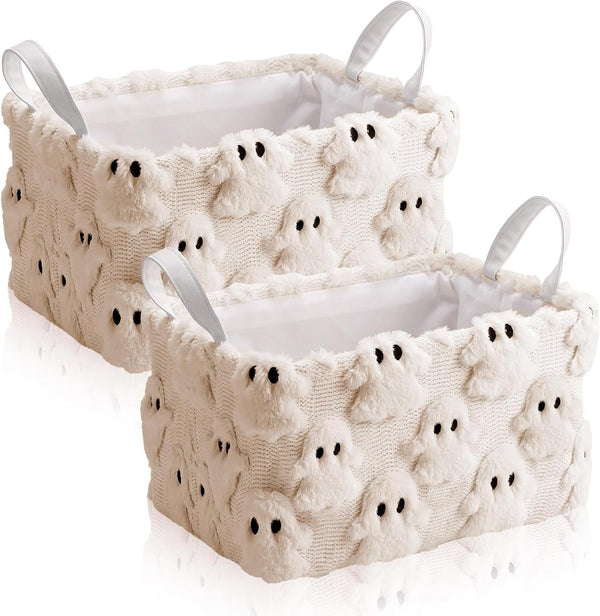 2 Halloween Ghost Storage Basket with Handle, Beige Ghost Decor8
