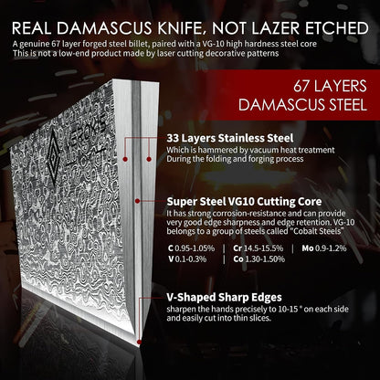 Damascus Chef Knife 8 Inch, Professional Japanese Kitchen Knives Sharp High Carbon Super Steel with Ergonomic Pakkawood Handles, Elegant Gift Box Packaging3