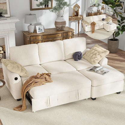 81" Sectional Couch with Pull Out Sofa Bed,Chenille Sleeper Sofa with Storage Ottoman & USB Charging,Comfy L Shaped Modular Couches for Living Room,Apartment1
