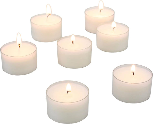 Bulk 96 Pack Unscented Smokeless Long Burning Clear Cup Tea Light Candles with 8 Hour Extended Burn Time, White3