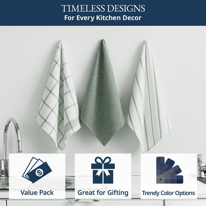Cotton Kitchen Towels Set, 6-Pack – Absorbent, Quick-Drying Dish Towels, 18" X 28", Premium Hand and Tea Towels - Olive8