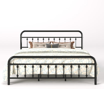 King Metal Bed Frame with Victorian Iron-Art Headboard, Black9