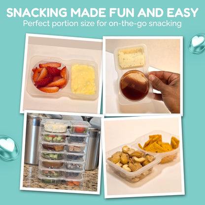 Reusable Snack Containers with Lids 20 Pack (40 Pieces) Portion Control, Snack Pack Containers 2 Double Compartment Snack Containers for Kids on the Go Meals, Camping Snack Tray Prep9