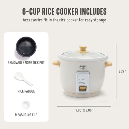 Rice Cooker with Removable Pfas-Free Ceramic Nonstick Pot, 3-Cups Uncooked/6-Cups Cooked, Grains & Oatmeal Multicooker, Compact One-Switch Design, Auto Keep Warm, Easy Clean, Cream3