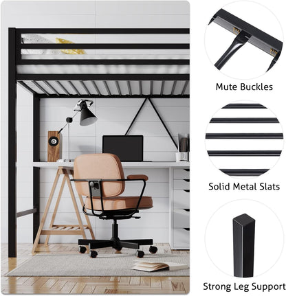 Loft Bed Twin Size with Ladder and Guardrail,Black7