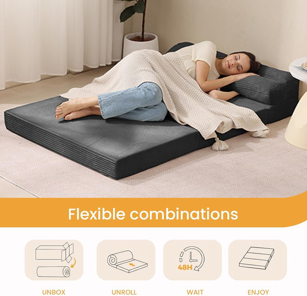 Foldable Mattress Full, 54" Folding Sofa Bed, 3-In-1 Convertible Sofa Bed Floor Couch for Living Room, Guest Room6