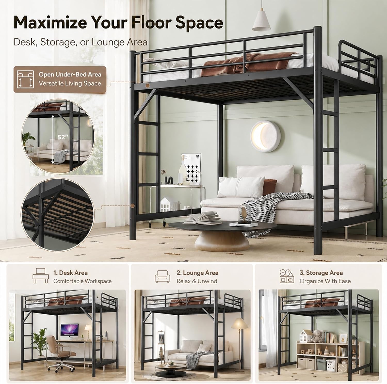 full-loft-bed-metal-round-pipe-dual-ladders-save-space-black
