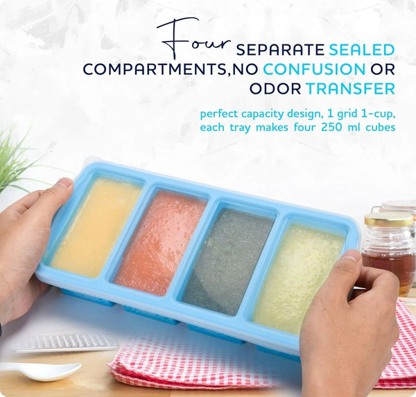 Silicone Freezer Trays with Lid,1-Cup Soup Freezer Container Large Ice Cube Molds with Reinforced Steel Ring Top for Freezing Soup Sauce Broth Leftovers Oven Dishwasher -Safe(2-Pack)3