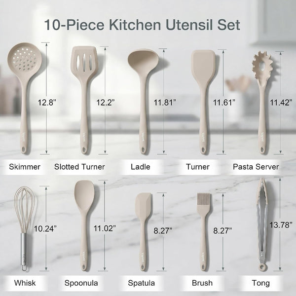 Silicone Kitchen Utensils Set, 10PCS Heat Resistant Utensils, Khaki2