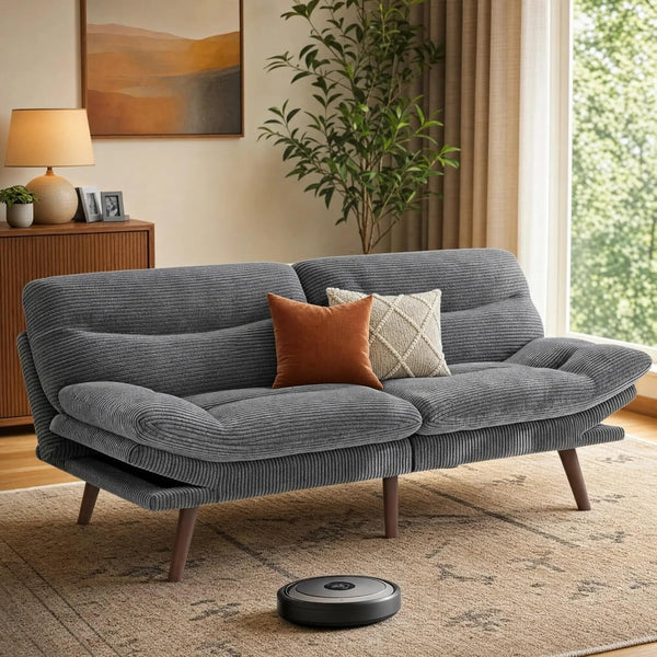 66 Inch Convertible Futon Sofa Bed, Corduroy, Grey1