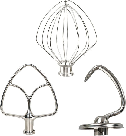3-Piece Stainless Steel Mixer Attachment Kit for Kitchenaid 4.5 and 5 QT Tilt-Head Stand Mixers, Includes K45WW Wire Whip, Dough Hook & K45B Flat Beater, Dishwasher Safe1