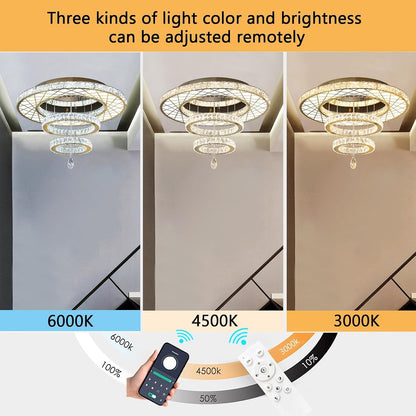 Modern Glam Chandelier LED Crystal Ceiling Chandeliers Light for Bedroom Living Room Dining Room Lighting Fixture 24 Inch Gold Remote Dimmable Lights5